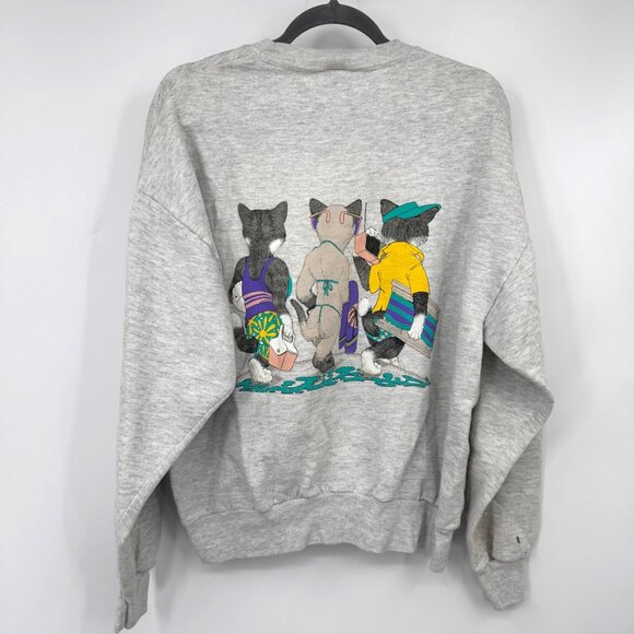 Vintage '90s Cute Cat Kitten Sweatshirt size large cats beach pool sunglasses *r - Picture 9 of 15